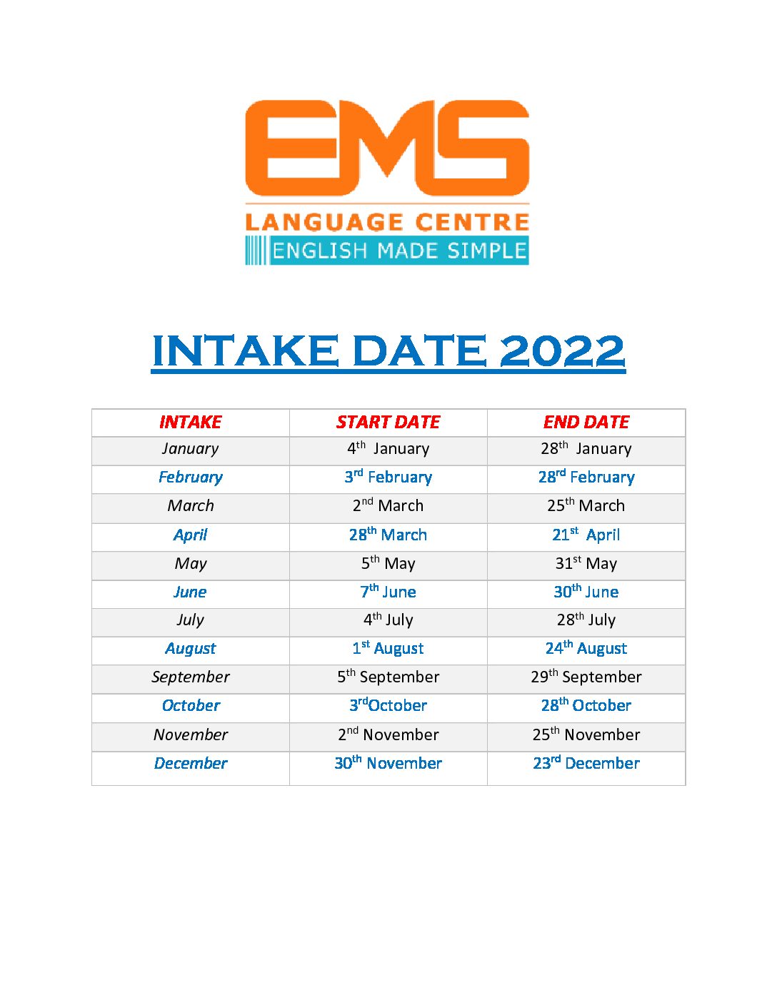 Calendar EMS