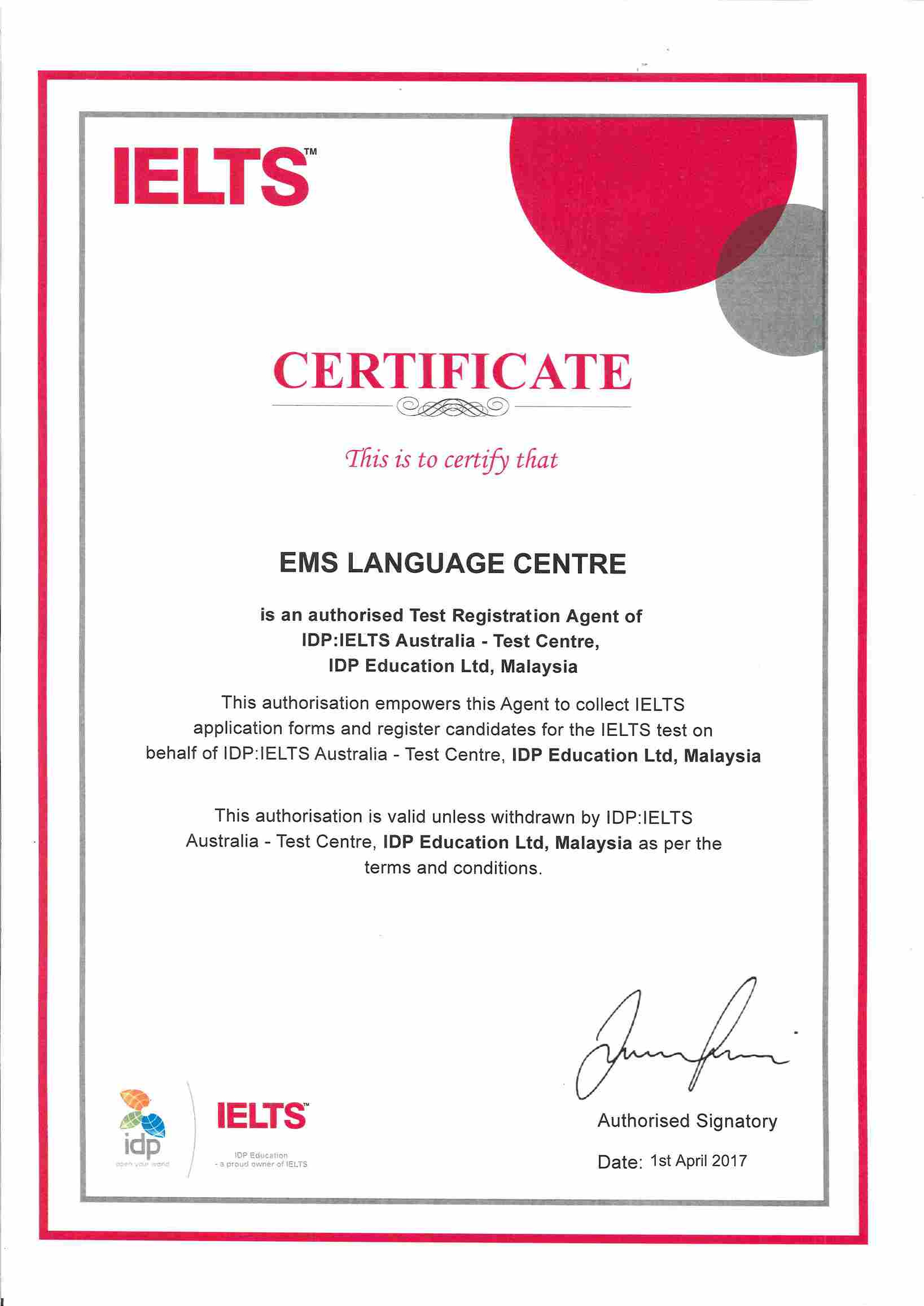 IELTS Certificate EMS